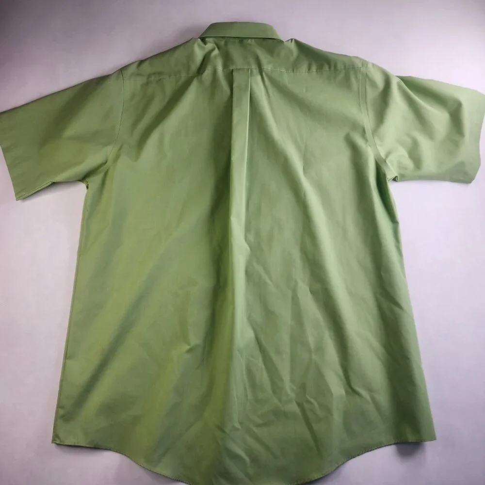 Mens Stafford Performance Lime Green Button Up dress shirt 17 1/2 XL S/S Fun - Picture 3 of 9